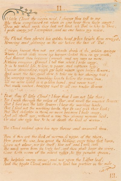 The Book of Thel, Plate 5, II. , O little Cloud . . . . by William Blake